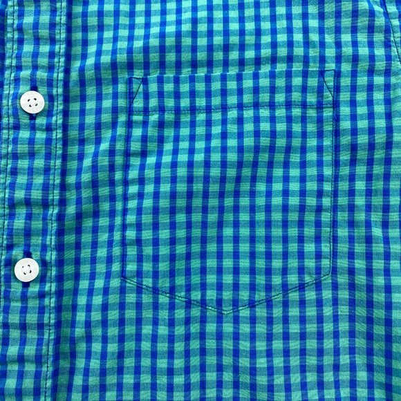 J.Crew Shirt Men Small S Blue Teal Checkered Button Down Short Sleeve Casual - Picture 2 of 9